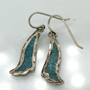 925 STERLING turquoise inlay MEXICO earrings drop dangle VINTAGE